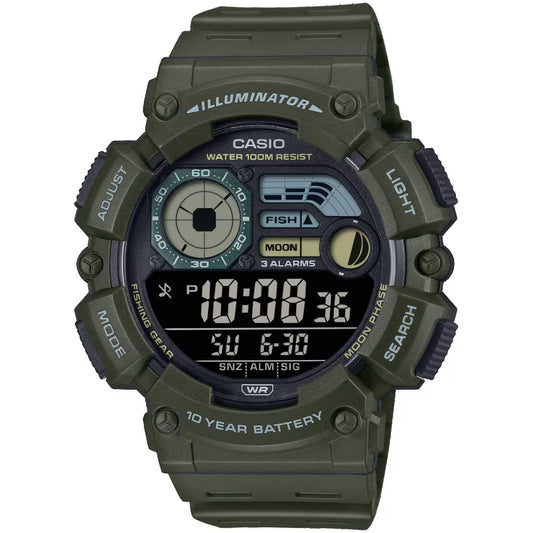 Casio Green Men's 100m Digitlal Fishing/Sports Watch WS-1500H-3BV
