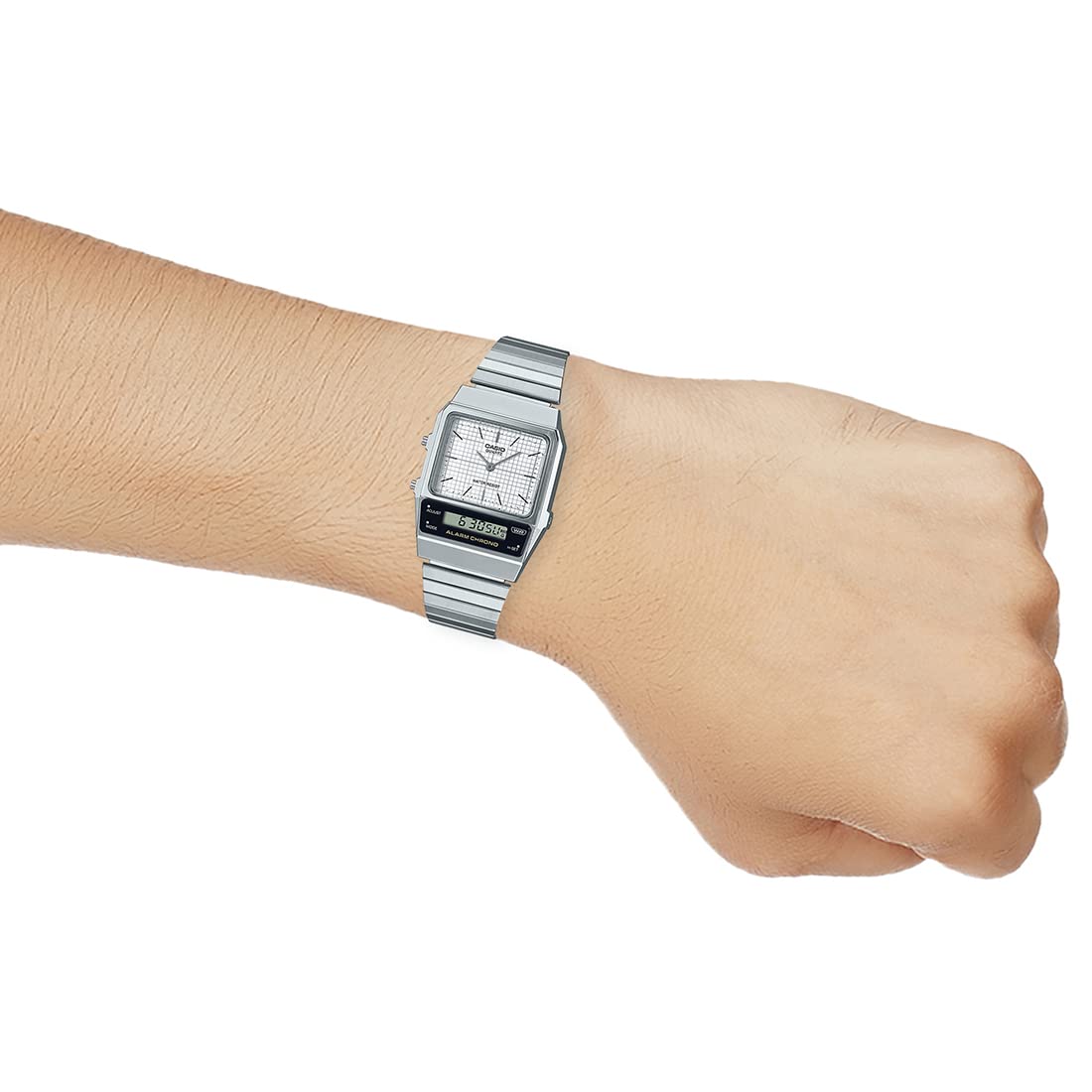 Casio Silver/White Digital-Analog Dual Time Retro Style Unisex Watch AQ-800E-7A