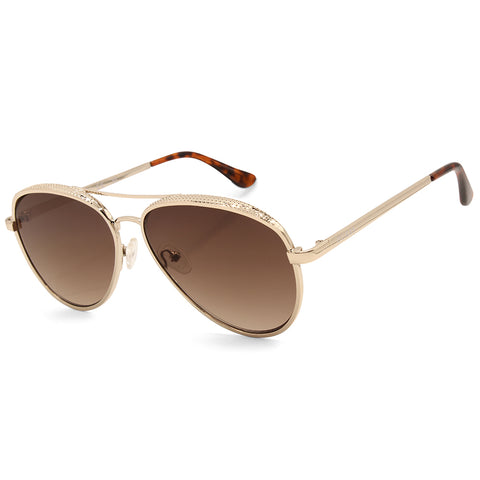 Guess Factory Shiny Gold/Brown Gradient Women's Pilot Style Sunglasses GF0350 32F