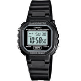 Casio LA-20WH-1A Small Black Women's Illuminator Multifunction Digital Watch