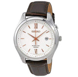 Seiko Kinetic White Dial Brown Leather Strap Men's Analog Watch SKA773P1