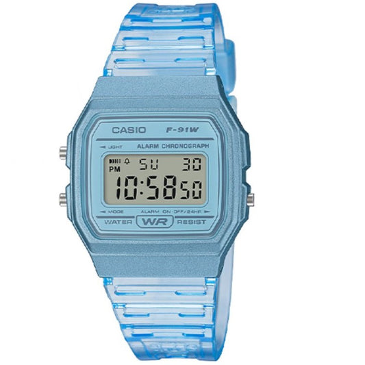 Casio Light Blue Transparent Strap Multifunction Digital Watch F-91WS-2