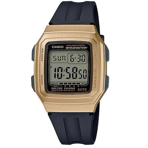 Casio F-201WAM-9 Black and Gold Dual Time Unisex Digital Watch