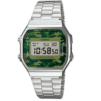 Casio Silver with Green Camouflage Retro Vintage Unisex Digital Watch A168WEC-3