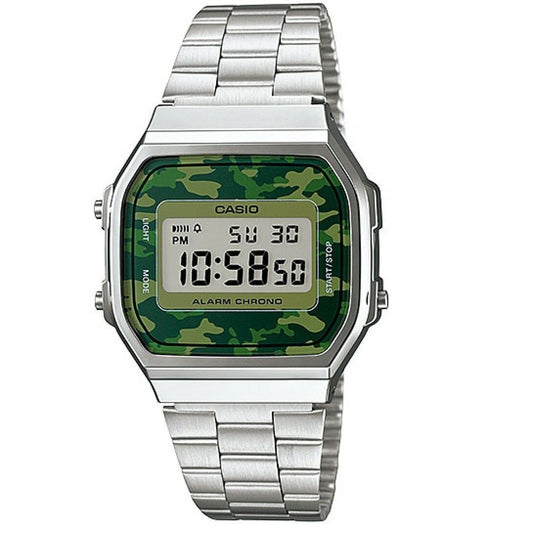 Casio Silver with Green Camouflage Retro Vintage Unisex Digital Watch A168WEC-3