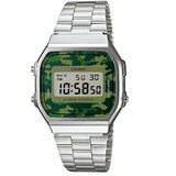 Casio Silver with Green Camouflage Retro Vintage Unisex Digital Watch A168WEC-3