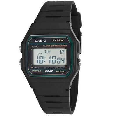 Casio F-91W-3 Black & Green Classic Digital Unisex Watch with Alarm & Stopwatch
