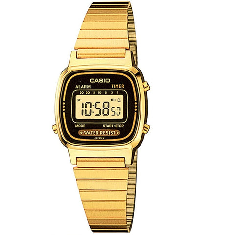 Casio LA670WGA-1 Gold With Black Face Small Women's Stainless Steel Digital Watch