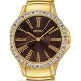 Seiko Swarovski Gold/Black Dial Women's Analog Quartz Watch SRZ444P1