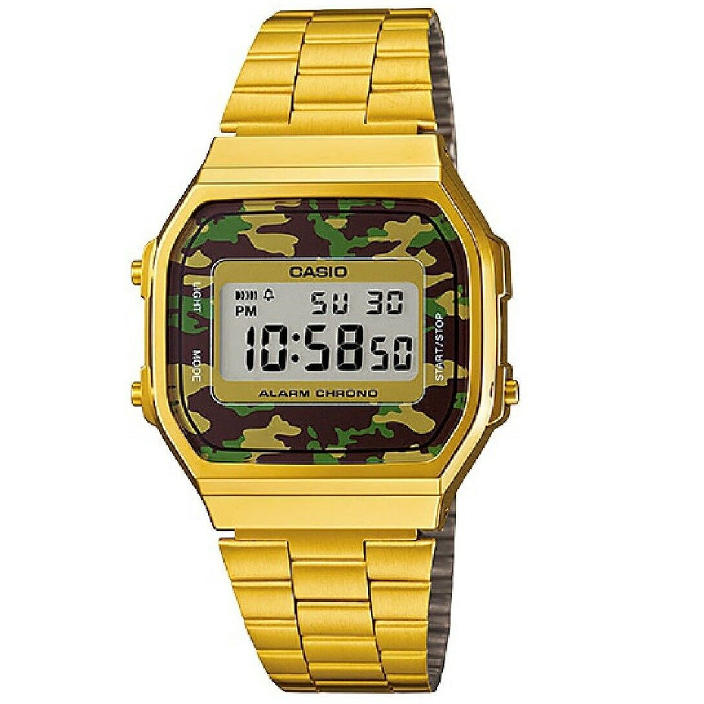 Casio Gold with Camouflage Dial Retro Unisex Digital Watch A168WEGC-3