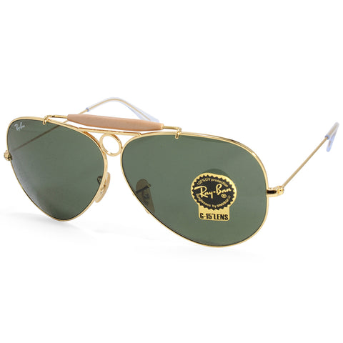Ray-Ban RB3138 001 Aviator Shooter Gold/Green Unisex Sunglasses Size 58 & 62