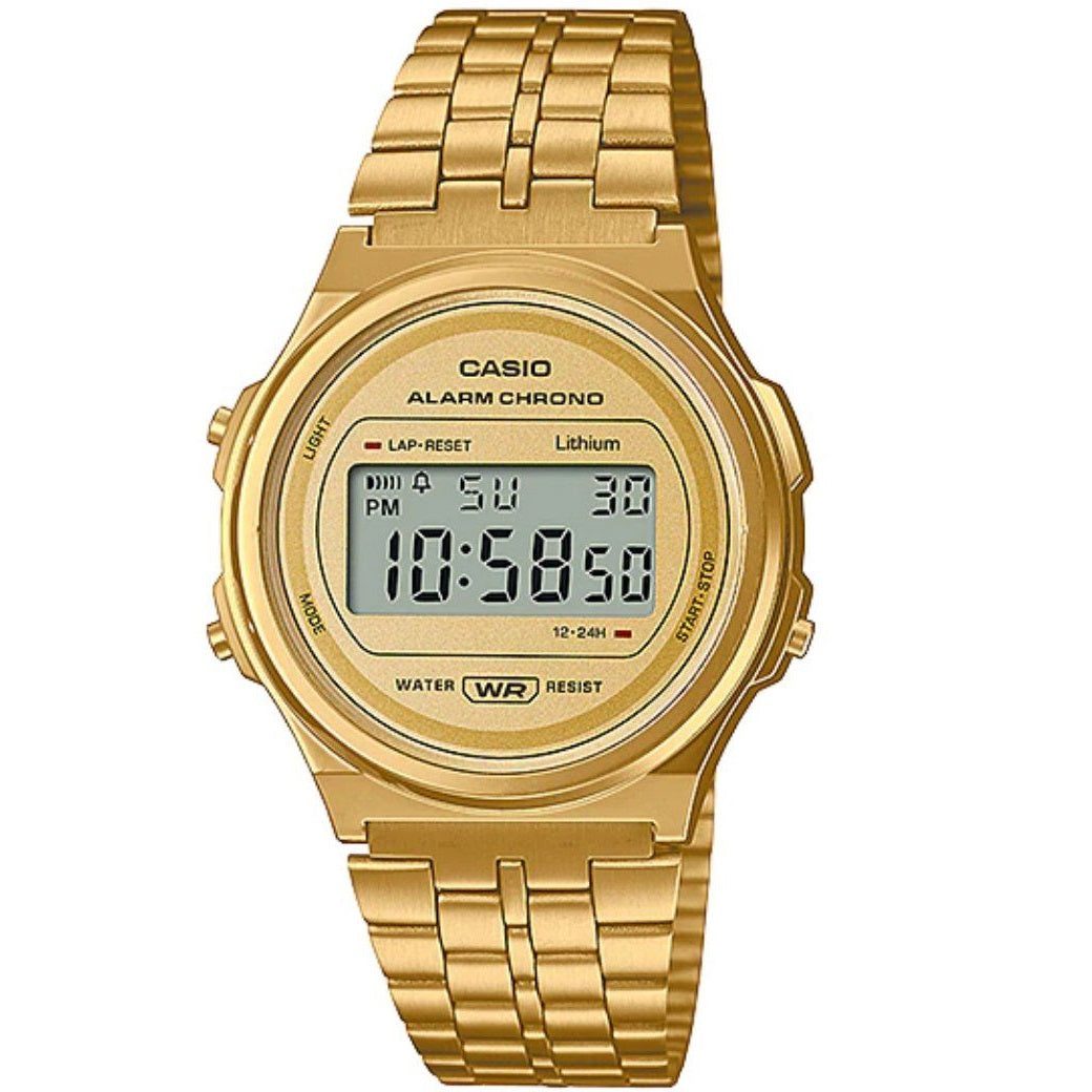 Casio Gold Round Retro Style Stainless Steel Unisex Digital Watch A171WEG-9A