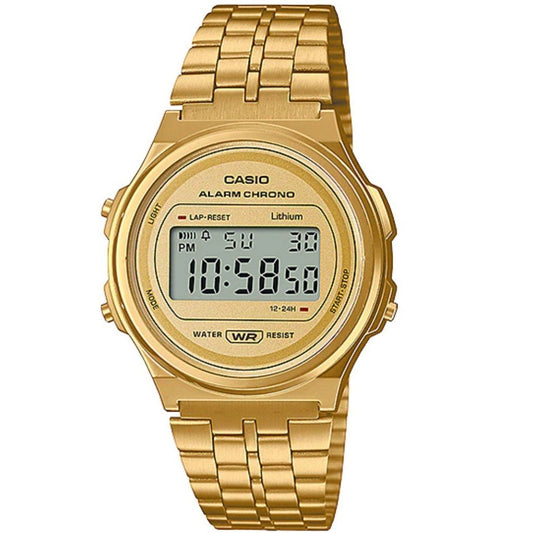 Casio Gold Round Retro Style Stainless Steel Unisex Digital Watch A171WEG-9A