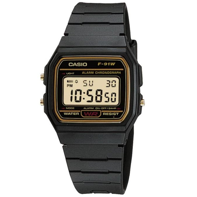 Casio Black & Gold Retro Classic Alarm Stopwatch Unisex Digital Watch F-91WG-9
