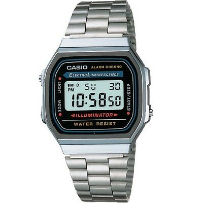 Casio A168WA-1W Silver Stainless Steel Retro Vintage Unisex Digital Watch