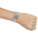 Casio LA680WA-4C Silver Floral Dial Women's Stainless Steel Digital Watch