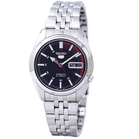 Seiko 5 Black Dial/Silver Stainless Steel Men's Automatic Analog Watch SNK375K1