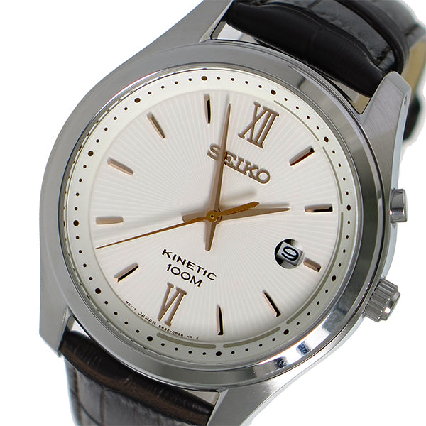 Seiko Kinetic White Dial Brown Leather Strap Men's Analog Watch SKA773P1