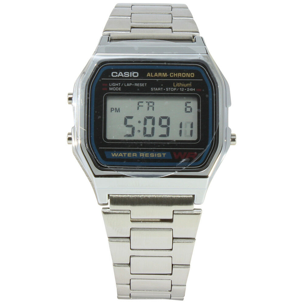 Casio A158WA-1 Classic Black Face Stainless Steel Band Unisex Digital Watch