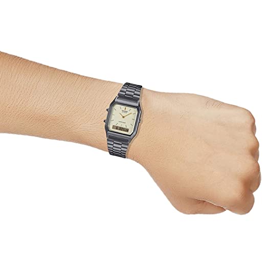 Casio Grey/Champagne Stainless Steel Retro Digital Analog Watch AQ-230GG-9A