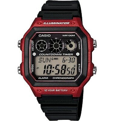 Casio AE-1300WH-4A Red and Black Youth Series Chronograph Digital Sports Watch