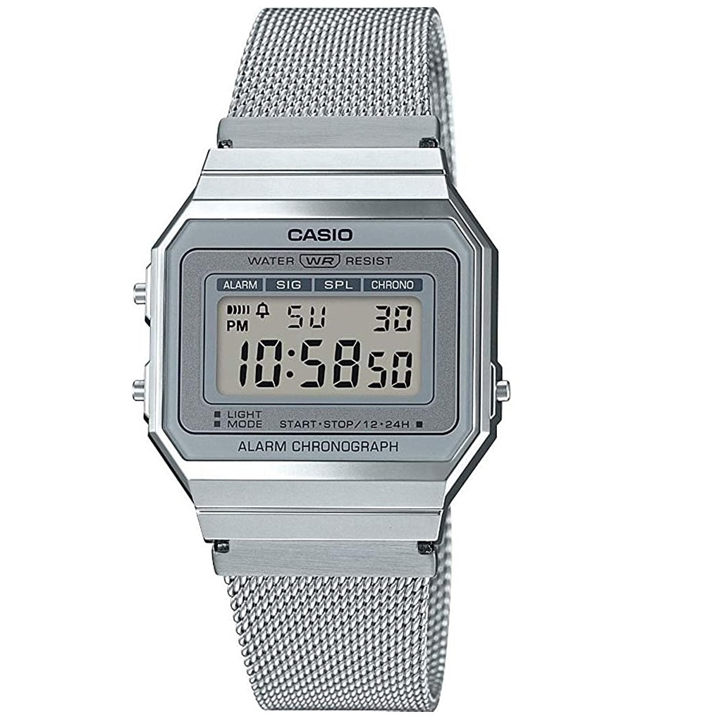 Casio Silver Super Slim Stainless Steel Mesh Band Unisex Digital Watch A700WM-7A