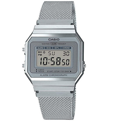 Casio Silver Super Slim Stainless Steel Mesh Band Unisex Digital Watch A700WM-7A