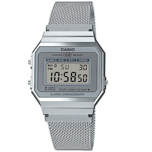 Casio Silver Super Slim Stainless Steel Mesh Band Unisex Digital Watch A700WM-7A