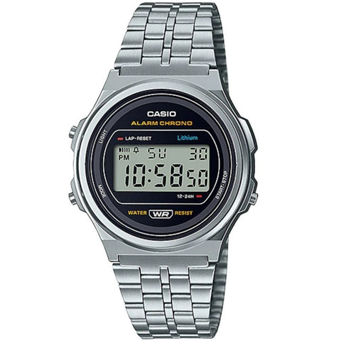Casio A171WE-1A Silver/Black Round Retro Stainless Steel Unisex Digital Watch
