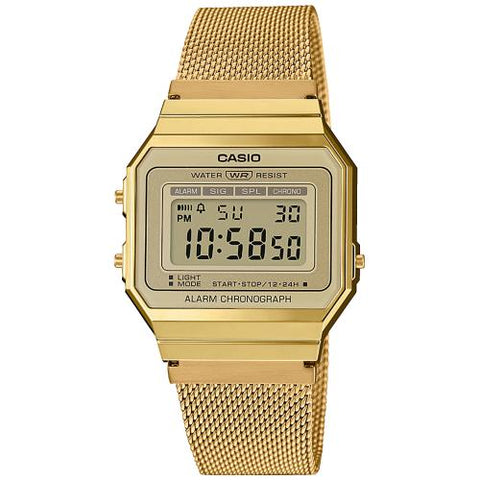 Casio A700WMG-9A Gold Super Slim Stainless Steel Mesh Band Unisex Digital Watch