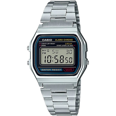 Casio A158WA-1 Classic Black Face Stainless Steel Band Unisex Digital Watch