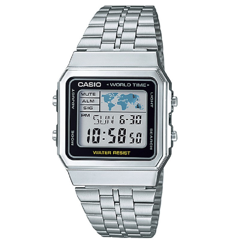 Casio Vintage Classic Silver-Tone World Time Digital Watch A500WA-1