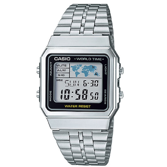 Casio Vintage Classic Silver-Tone World Time Digital Watch A500WA-1