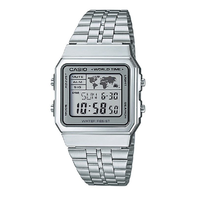 Casio Vintage Classic Silver World Time Unisex Digital Watch A500WA-7