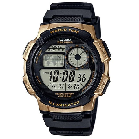Casio AE-1000W-1A3V Gold Black World Time 100m Digital Sports Watch