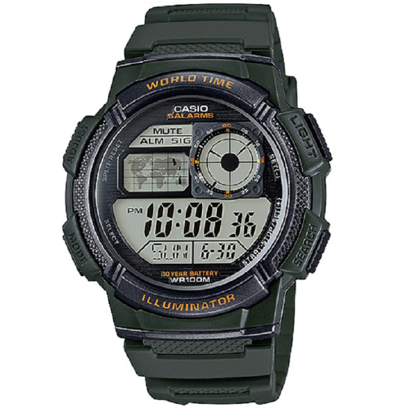 Casio Green 100m Multifunction Unisex Digital Sports Watch AE-1000W-3A