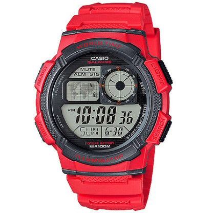 Casio Red World Time 100m Unisex Digital Sports Watch AE-1000W-4A