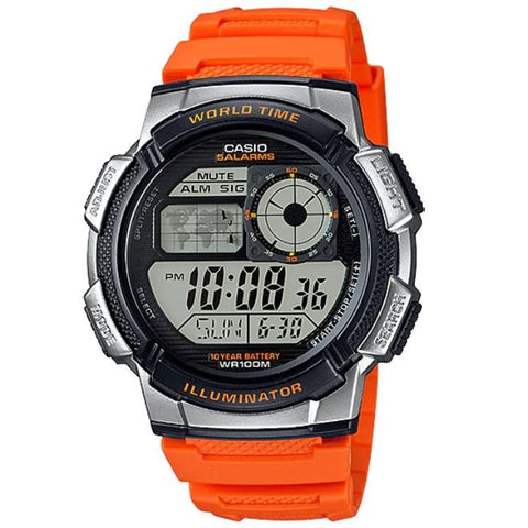 Casio AE-1000W-4B Orange Silver World Time 100m Digital Sports Watch