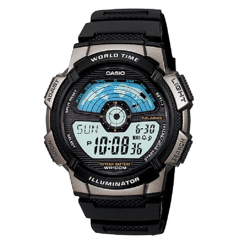 Casio Black Silver-Tone Men's Digital Sports Watch AE-1100W-1AV