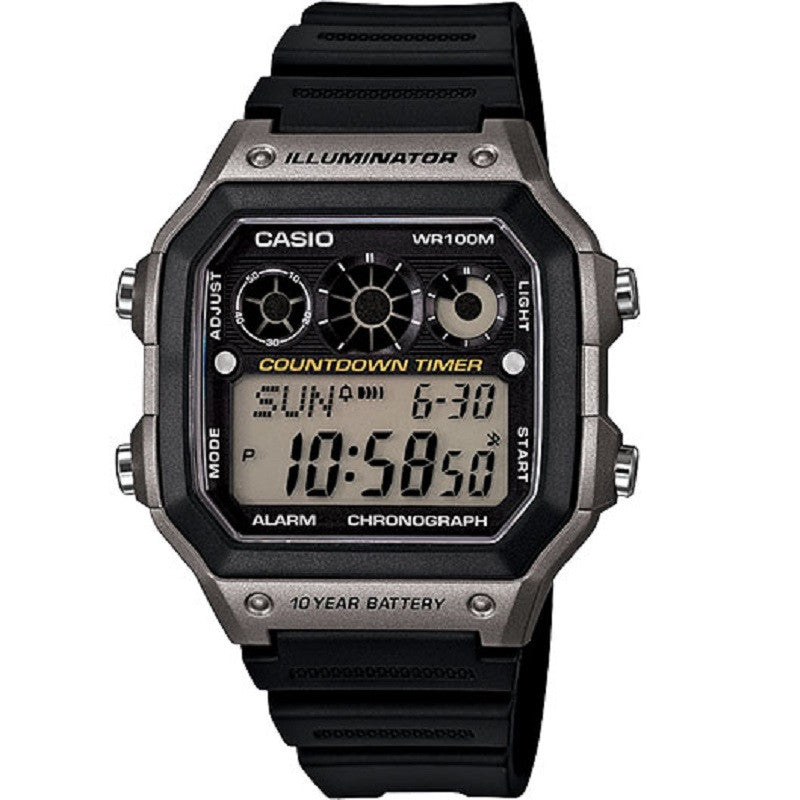 Casio AE-1300WH-8AV Black and Silver Illuminator Chronograph Digital Watch