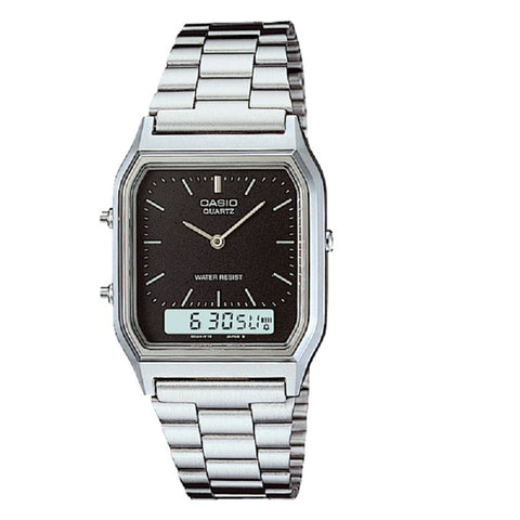 Casio AQ-230A-1D Stainless Steel Black Face Analog Digital Watch