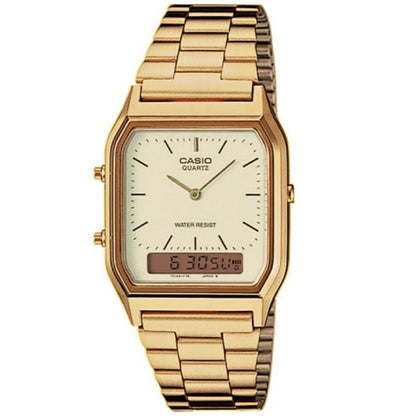 Casio AQ-230GA-9D Gold Dual Time Unisex Retro Digital Analog Watch