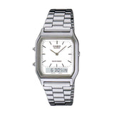 Casio Stainless Steel Retro Style White Face Analog Digital Watch AQ-230A-7D