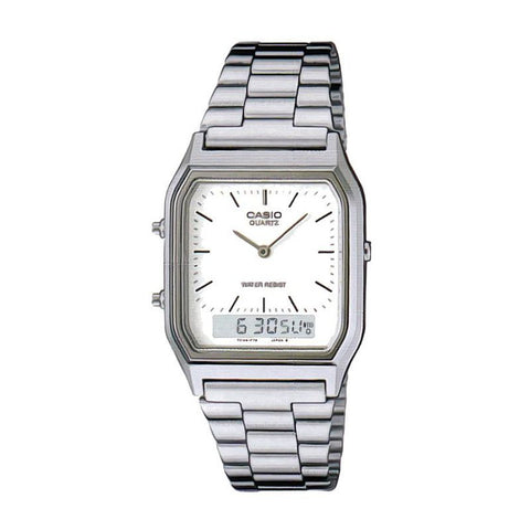 Casio AQ-230A-7D Stainless Steel White Face Analog Digital Watch