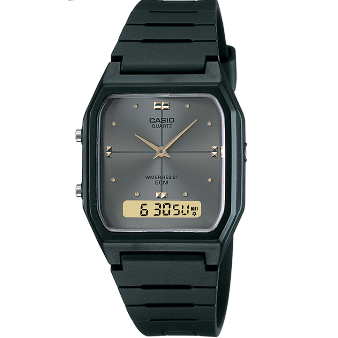 Casio Dark Grey Dual Time 50m Unisex Digital Analog Watch AW-48HE-8A