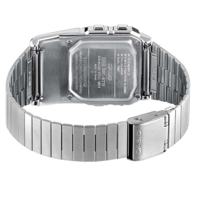 Casio Databank Silver Tone Retro Unisex Digital Calculator Watch DBC-611-1
