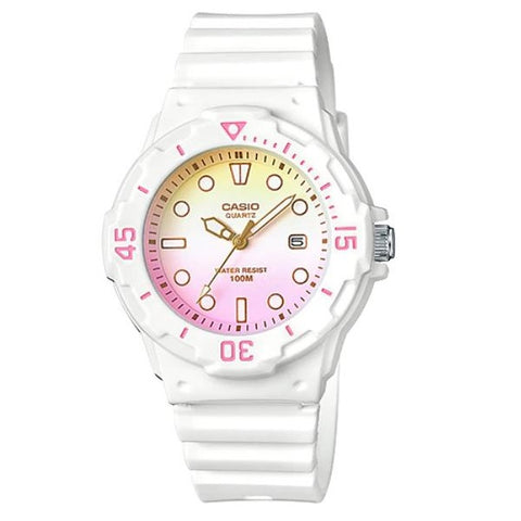 Casio LRW-200H-4E2 White with Yellow & Pink Dial Women's 100m Analog Sports Watch