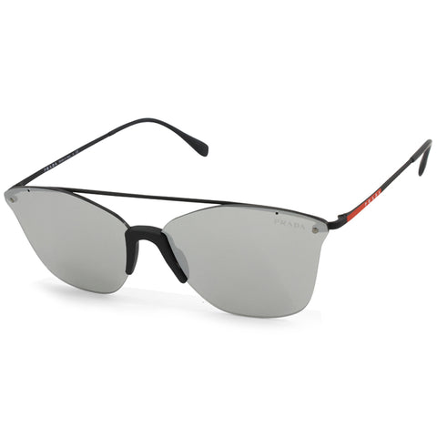 Prada Sports Black/Silver Mirror Flat Unisex Sunglasses PS52US DG02B0