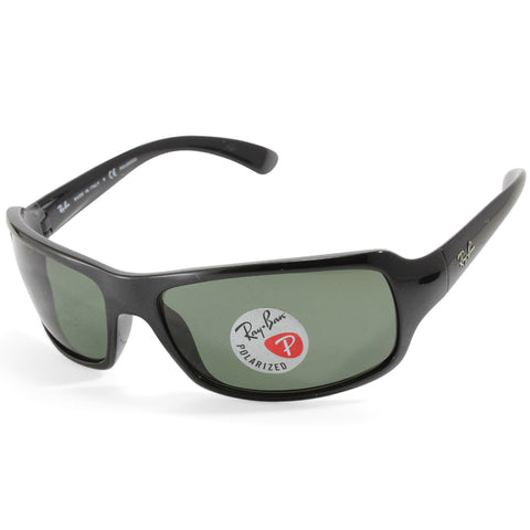 Ray-Ban RB4075 601/58 Polished Black/Green Polarised Unisex Wrap Sunglasses
