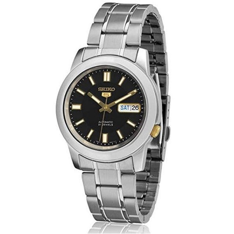 Seiko 5 SNKK17K1 Black and Gold Dial Stainless Steel Men's Automatic Watch